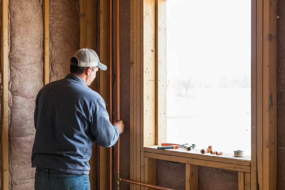 Licensed plumber running new copper supply lines in a Gervais home