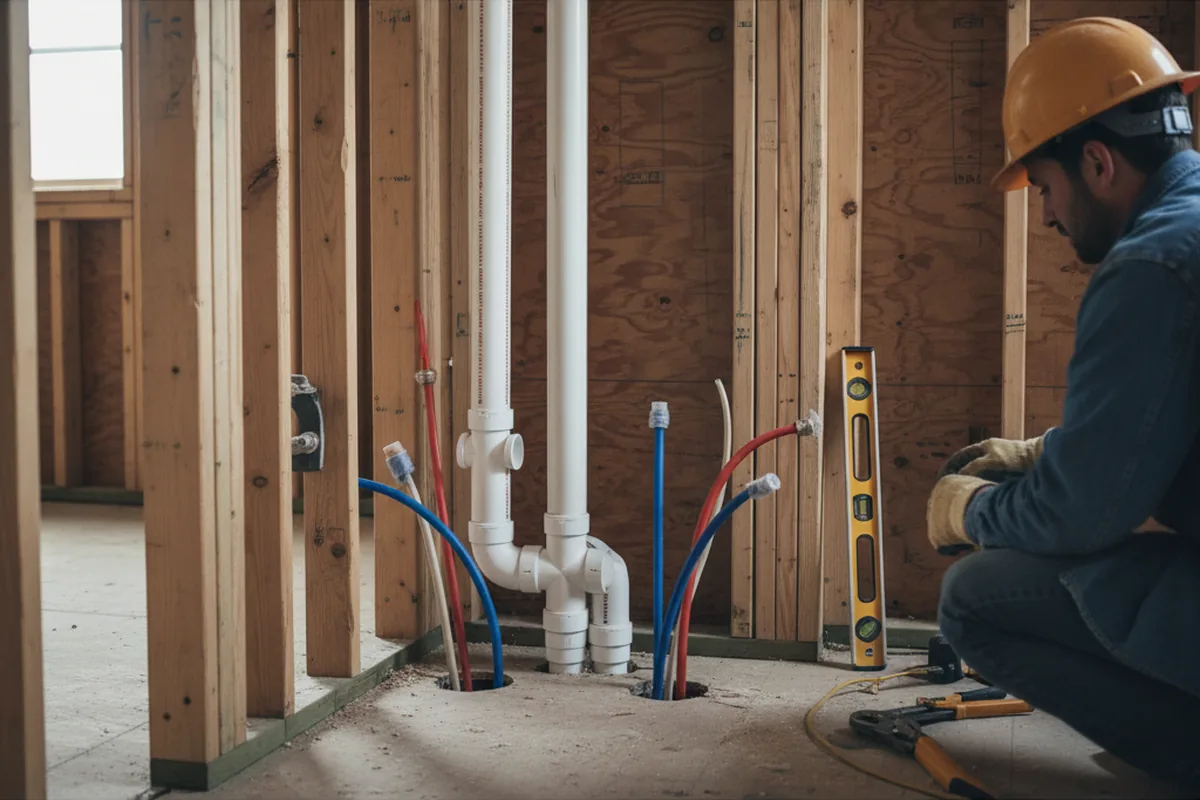 Drain and supply rough-in during Leak Detection in Gervais